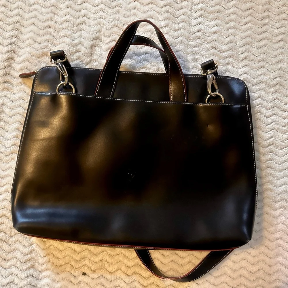 Lodis Black Leather Briefcase with Red Accents